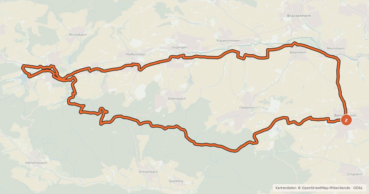 Kartenübersicht der Radroute Zabergäu-Tour - 3B9 -