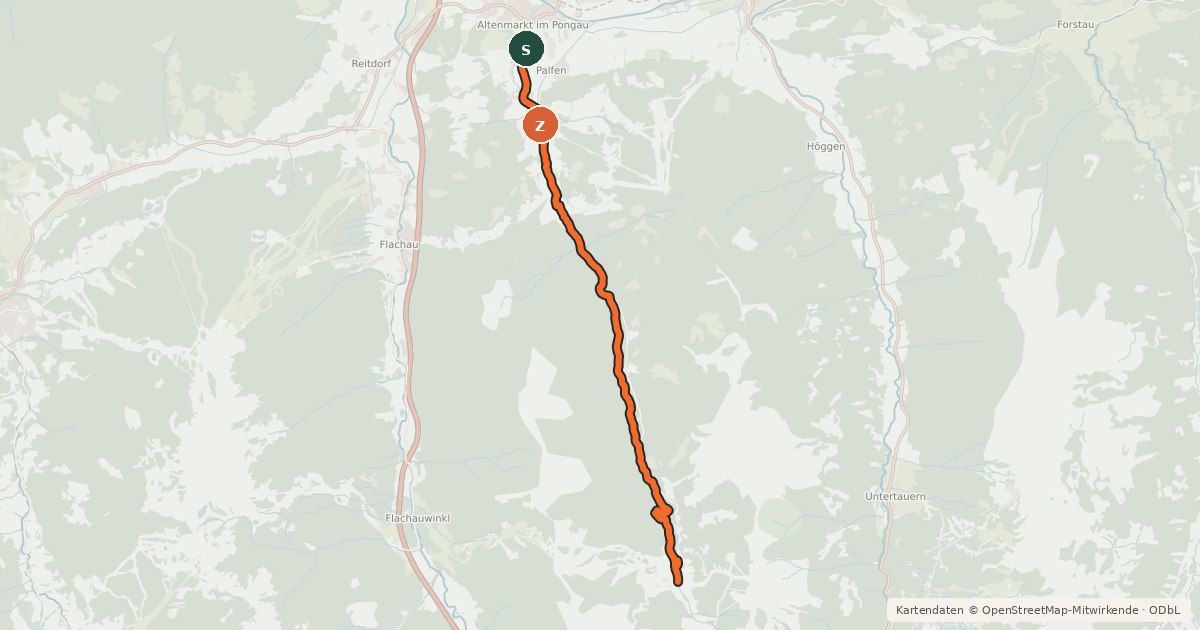 Kartenübersicht der Radroute Zauchensee Tour