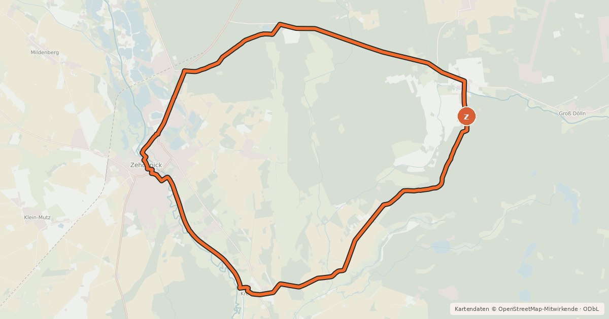 Kartenübersicht der Radroute Zehdenicker Radroute 2