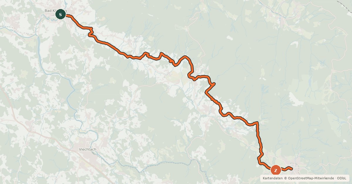 Kartenübersicht der Radroute Zellertalradweg