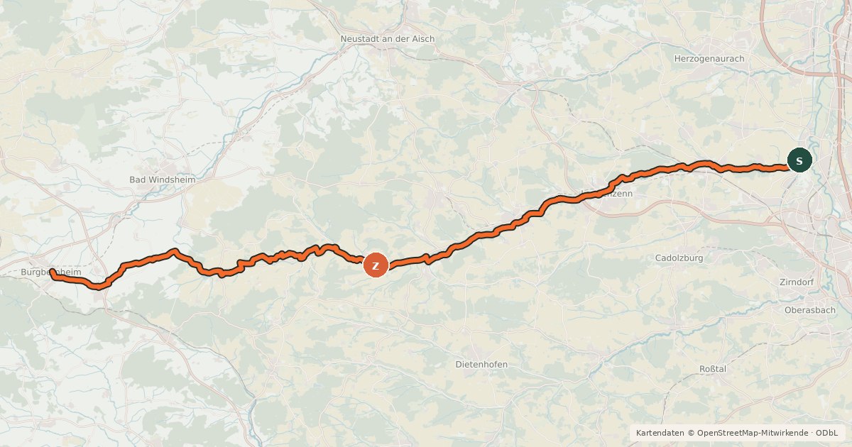 Kartenübersicht der Radroute Zenntalradweg