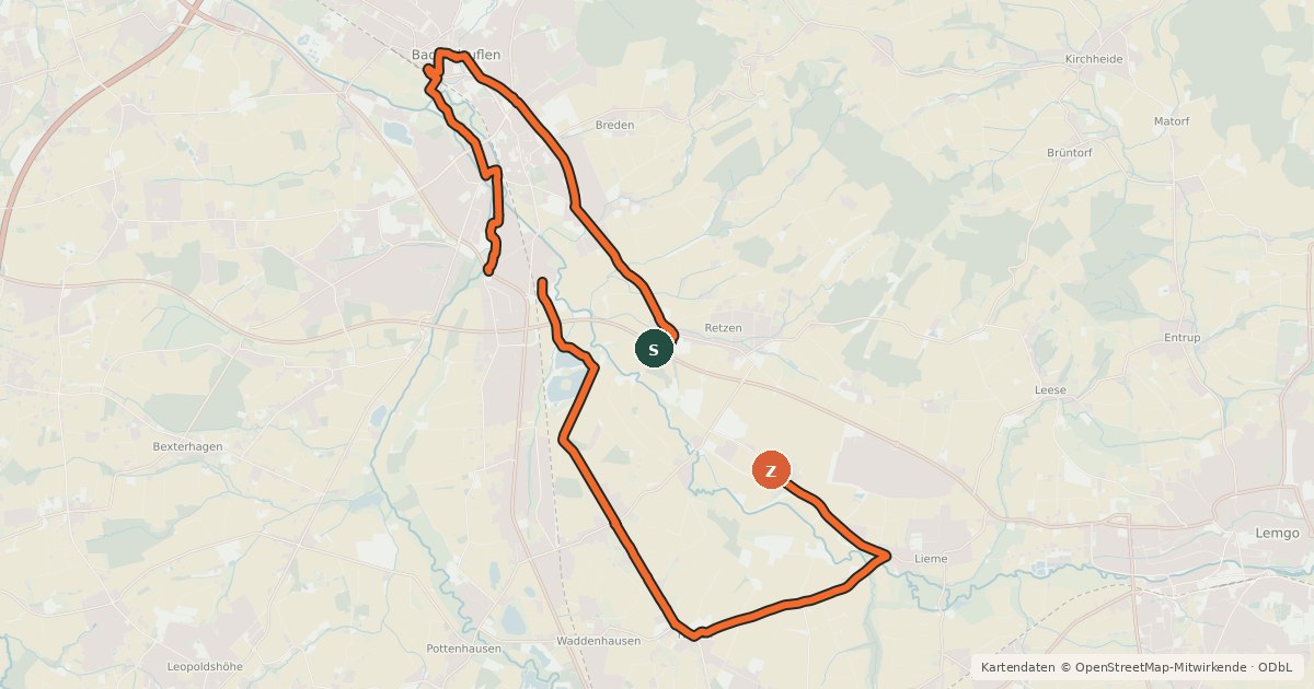 Kartenübersicht der Radroute Ziegelroute