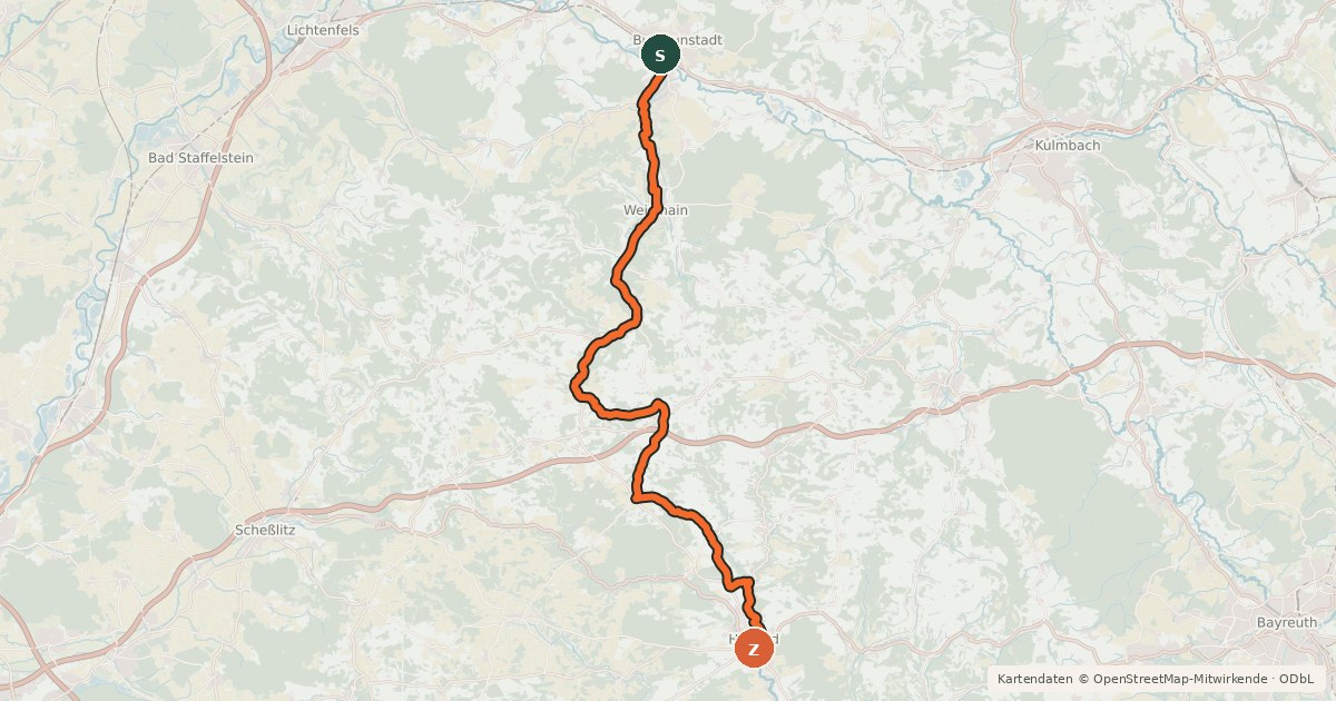 Kartenübersicht der Radroute Ziegenfeldertal Radweg
