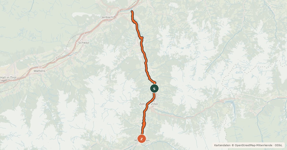 Kartenübersicht der Radroute Zillertal