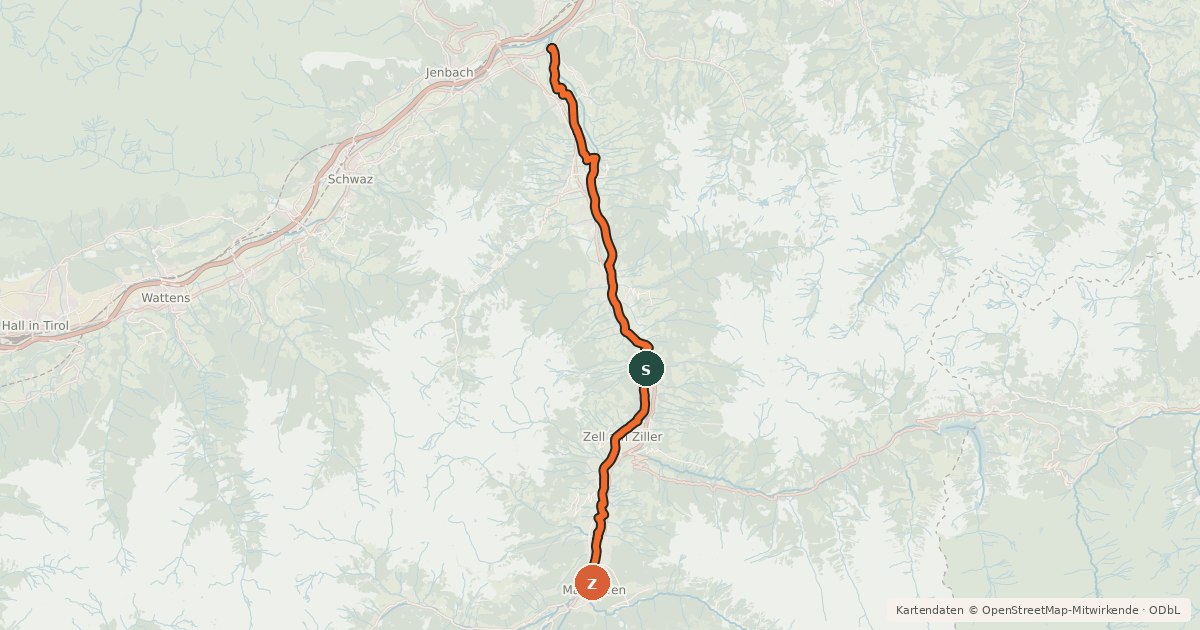 Kartenübersicht der Radroute Zillertal-Radweg