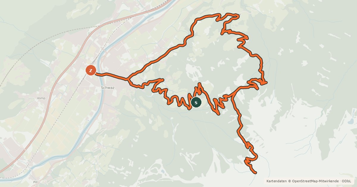 Kartenübersicht der Radroute Zintberg - Proxalm - Gallzein