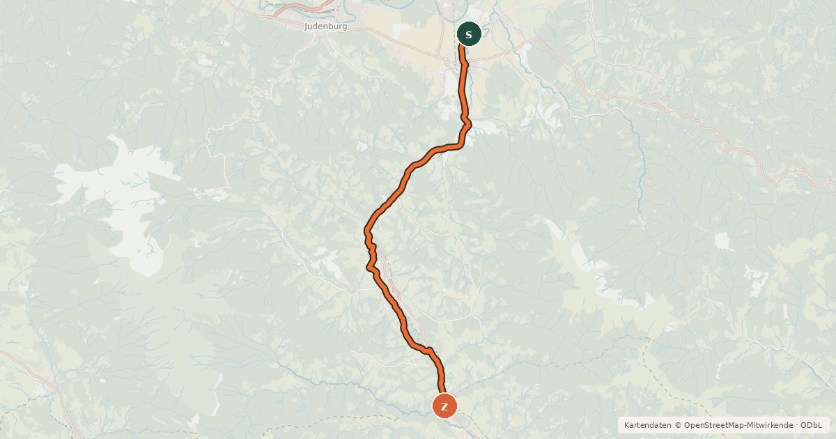 Kartenübersicht der Radroute Zirbenlandradweg