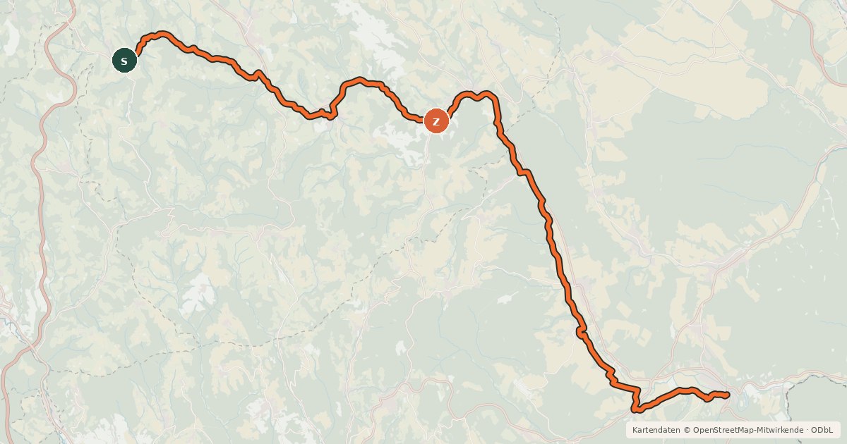 Kartenübersicht der Radroute Zöberntal Radwanderweg