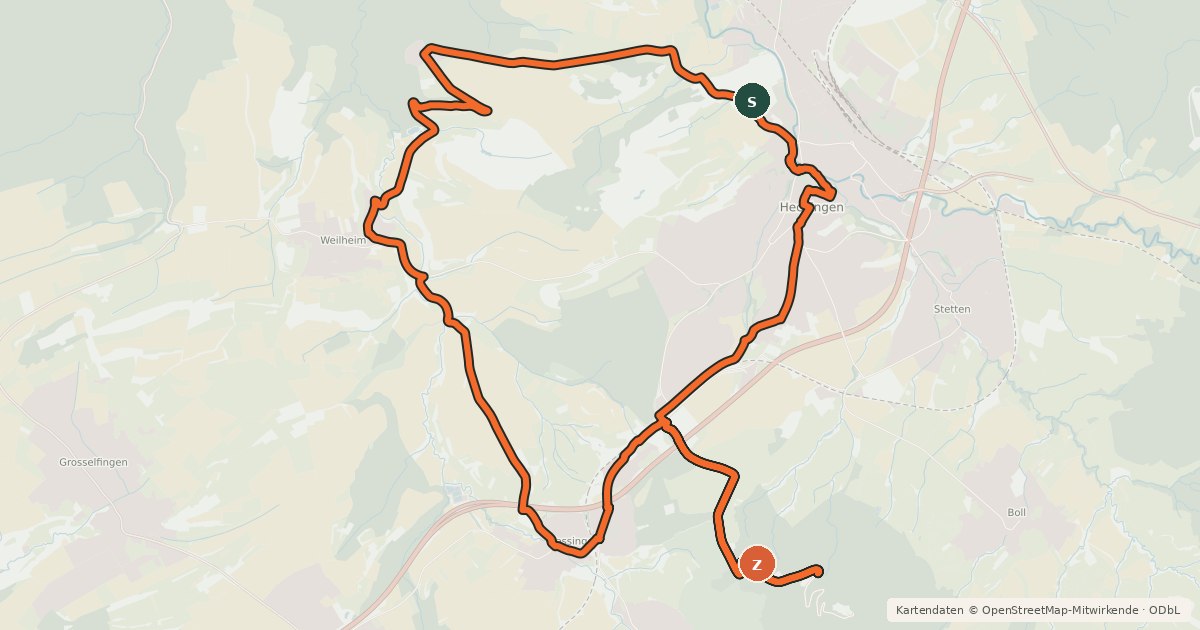 Kartenübersicht der Radroute Zollern-Tour