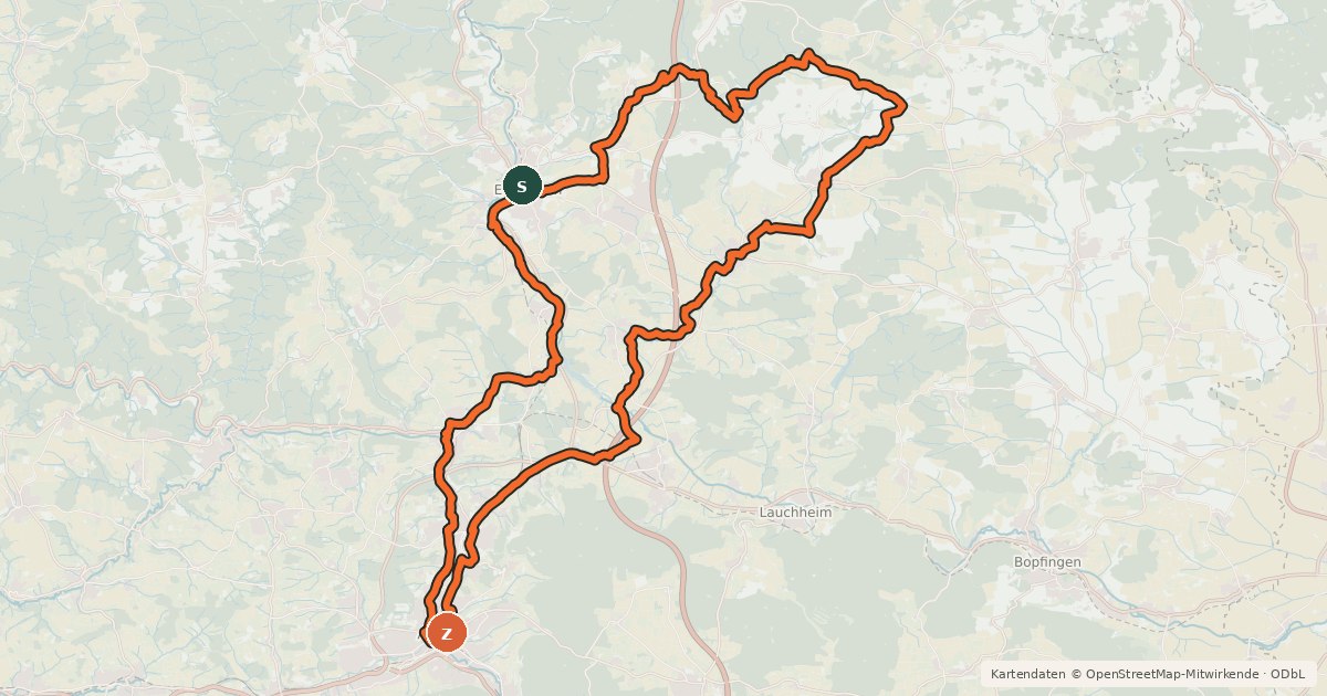 Kartenübersicht der Radroute Zu Römern und Alamannen