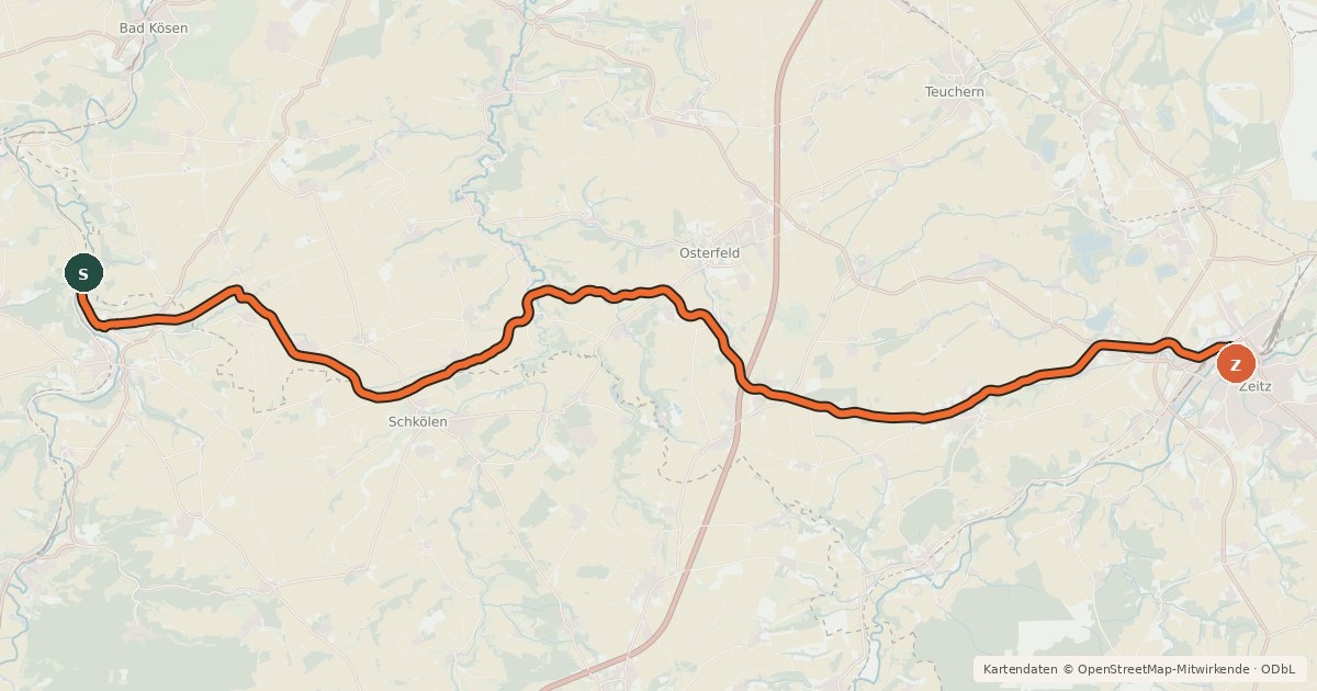 Kartenübersicht der Radroute Zuckerbahn Radweg