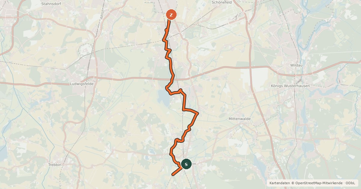 Kartenübersicht der Radroute Zülowroute
