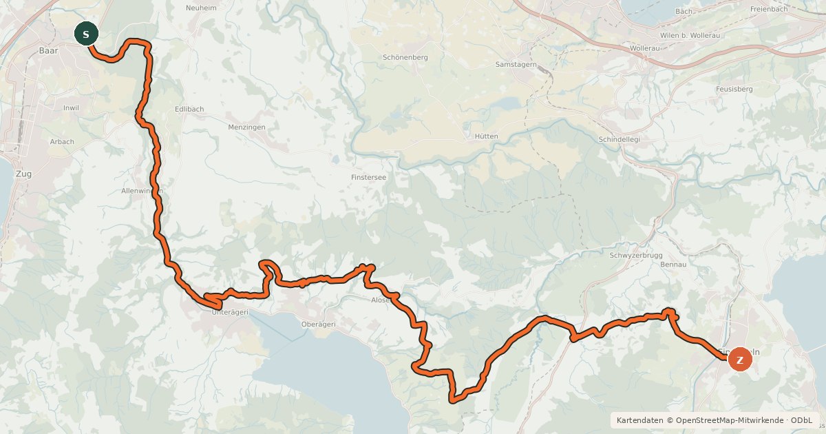 Kartenübersicht der Radroute Zürich-Einsiedeln Bike