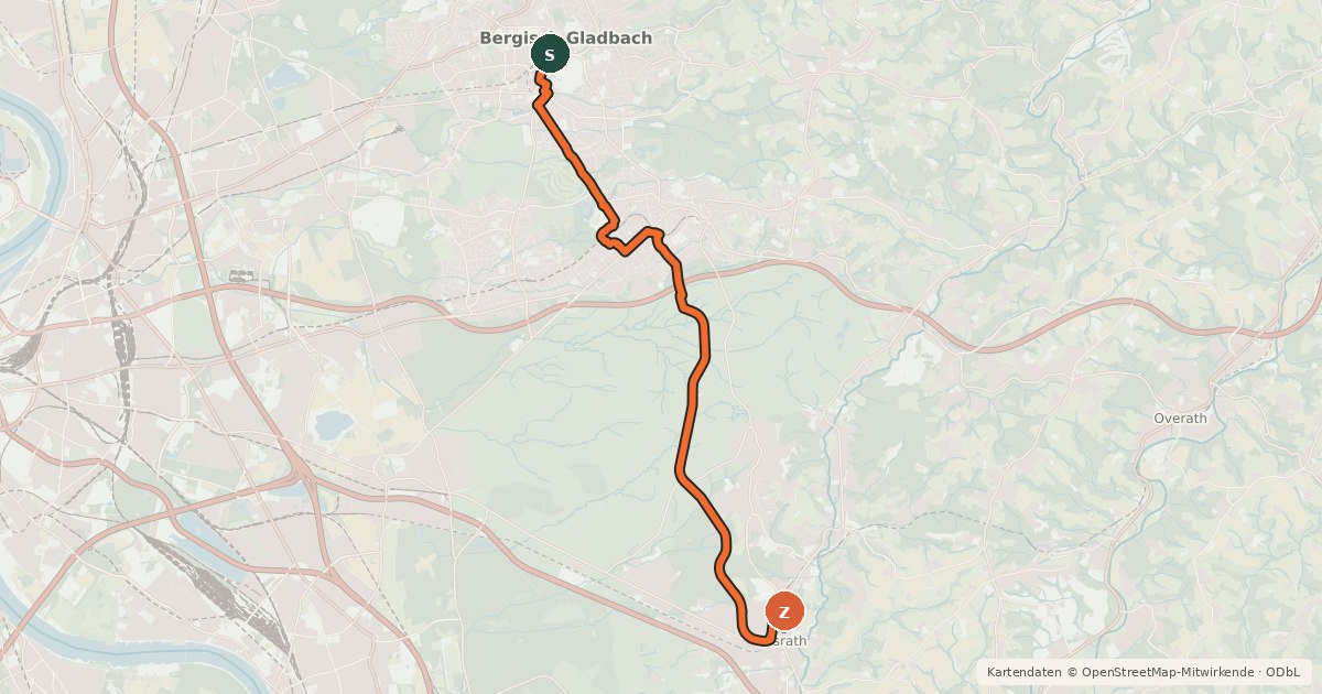 Kartenübersicht der Radroute Zuweg Agger-Sülz-Radweg
