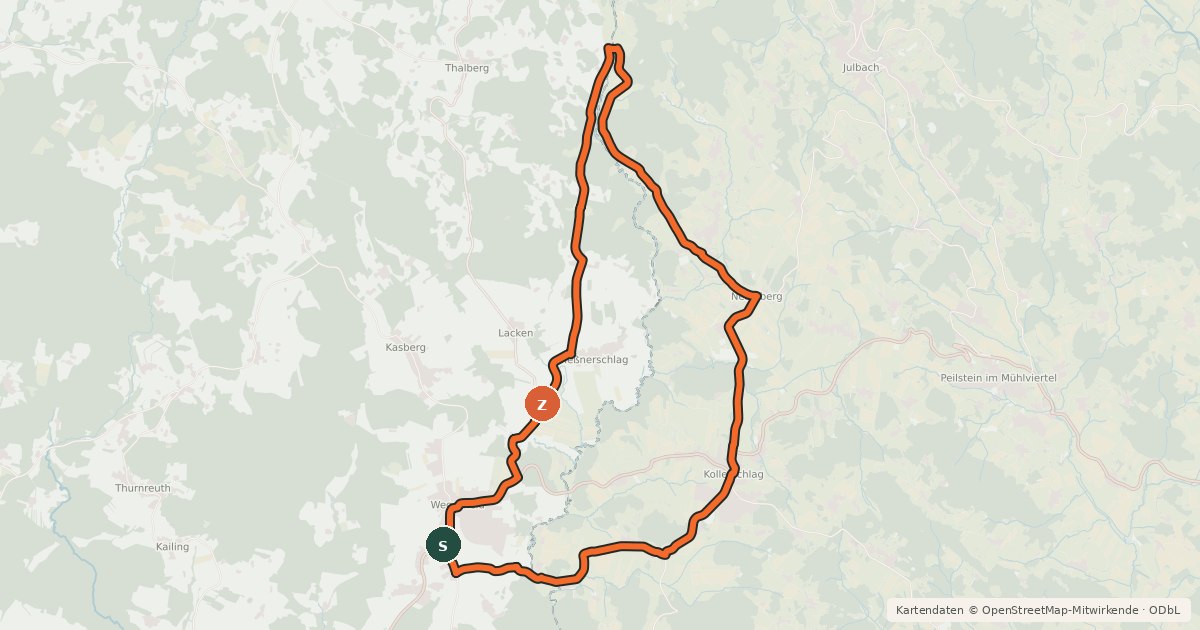 Kartenübersicht der Radroute Zwei-Länder-Radweg