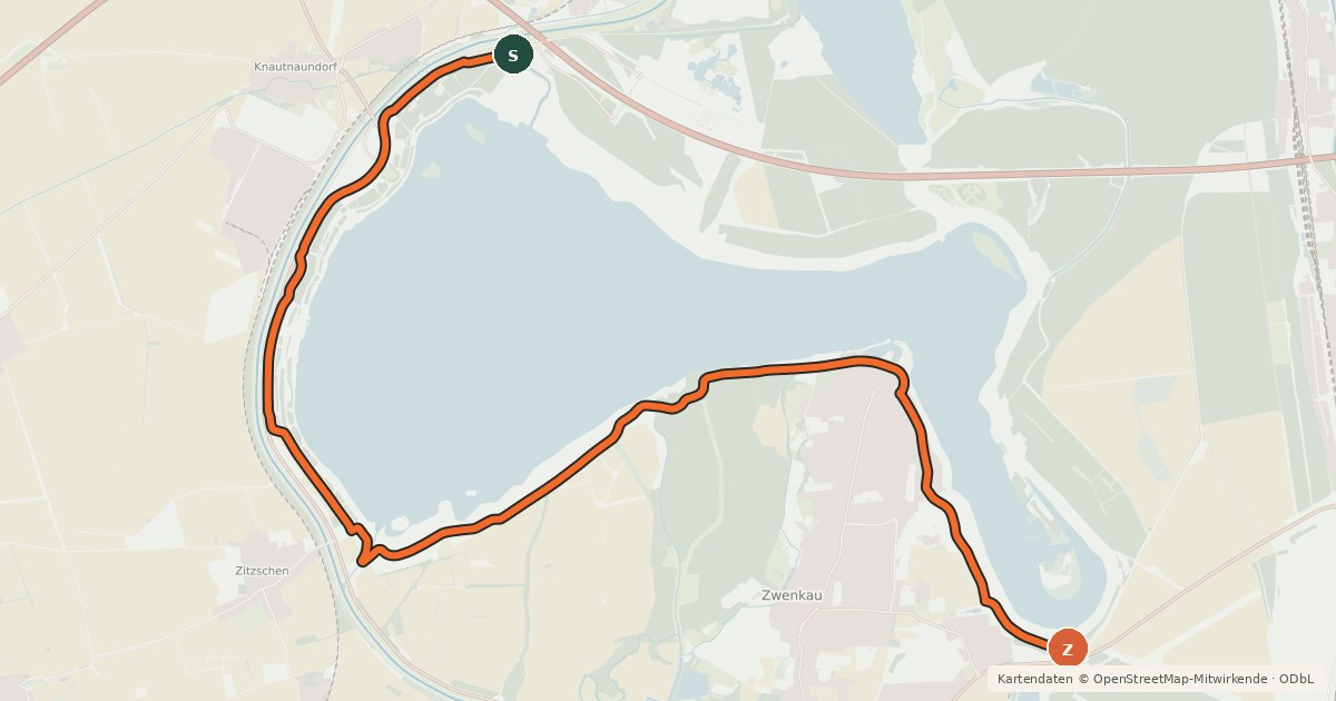 Kartenübersicht der Radroute Zwenkauer See Radweg