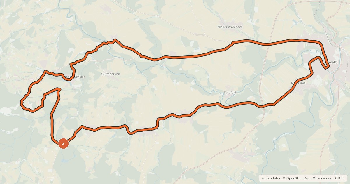 Kartenübersicht der Radroute Zwettl Radweg 3, grün