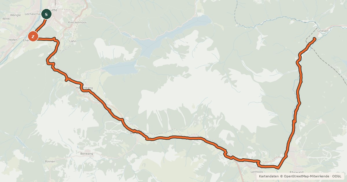 Kartenübersicht der Radroute Zwischentoren/Loisachtal